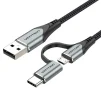 Кабель Vention USB - microUSB+USB Type-C, 1 m, Black (CQEHF) - 1