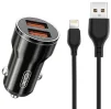 Автомобільний зарядний пристрій XO CC48 Smart Metal (2USB, 2.4A) Black (XO-CC48i-BK) + кабель Lightning - 2