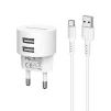 Мережевий зарядний пристрій Borofone BA23A Brilliant (2USB, 2.4А) White (BA23ACW) + кабель Type-C - 1