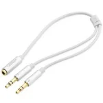 Кабель Ugreen AV140 AUX 3.5 мм TRRS-TRSx2, 0.2 м, White (20897)