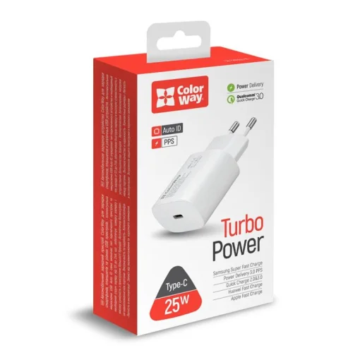 Сетевое зарядное устройство для ColorWay Power Delivery Port PPS (1USB-Cx3A) (25W) White (CW-CHS033PD-WT)