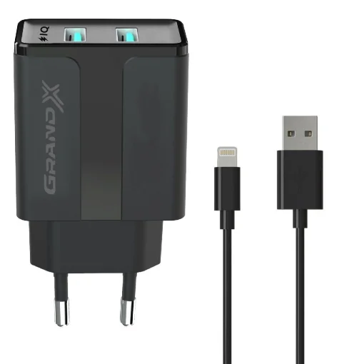 Сетевое зарядное устройство для Grand-X (1xUSB 2.4A) Black (CH15LTB) + кабель Lightning