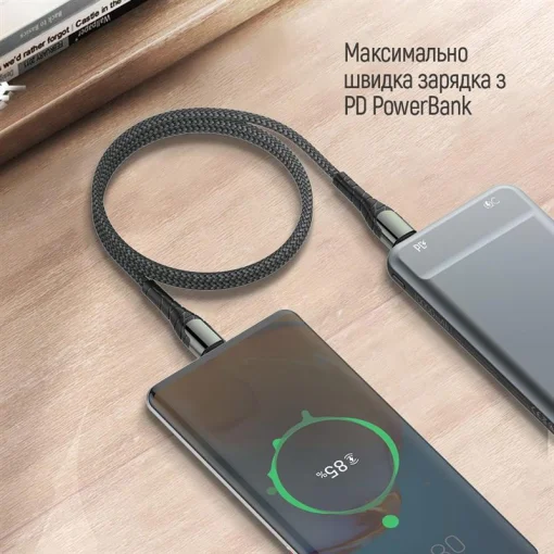 Кабель ColorWay USB Type-C - USB Type-C PD Fast Charging, 3А, 65W, 1м Grey (CW-CBPDCC040-GR)