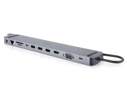 Концентратор REAL-EL CQ-1000 USB3.0х3/USB-C/HDMI/VGA/RJ45/SD/TF/3.5mm audio, 0.4m, Space Grey