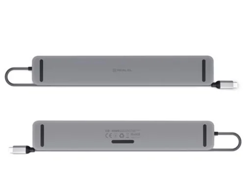 Концентратор REAL-EL CQ-1000 USB3.0х3/USB-C/HDMI/VGA/RJ45/SD/TF/3.5mm audio, 0.4m, Space Grey