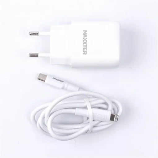 Сетевое зарядное устройство Maxxter (1USBх3А) QC3.0 White (WC-PD-CtL-01) + кабель Lightning