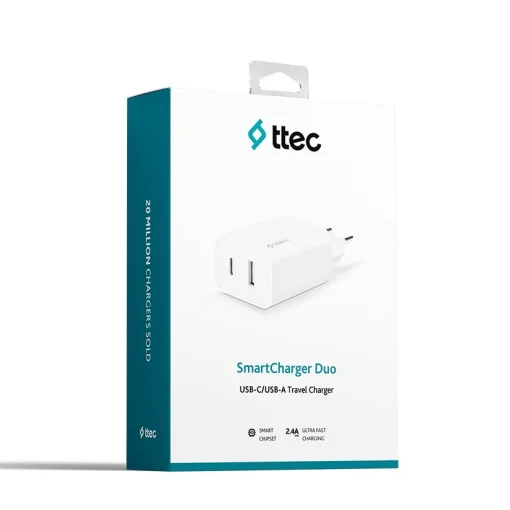 Сетевое зарядное устройство для Ttec SmartCharger Duo USB-C/USB-A 2.4А/12Вт White (2SCS25B)