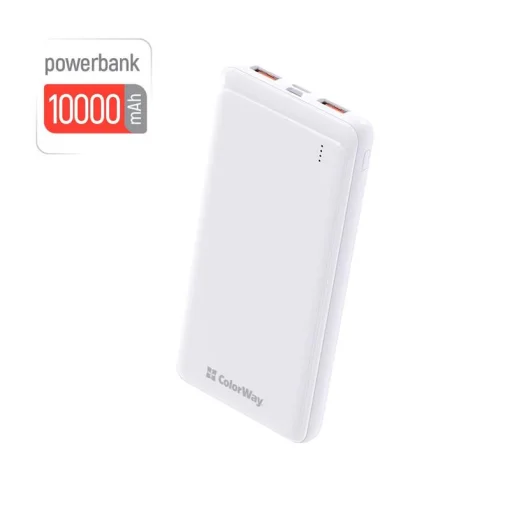Универсальная мобильная батарея ColorWay Slim 10000mAh White (CW-PB100LPF2WT)