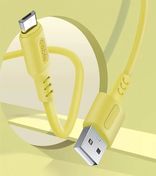 Кабель ColorWay USB-microUSB, soft silicone, 2.4А, 1м, Yellow (CW-CBUM043-Y)