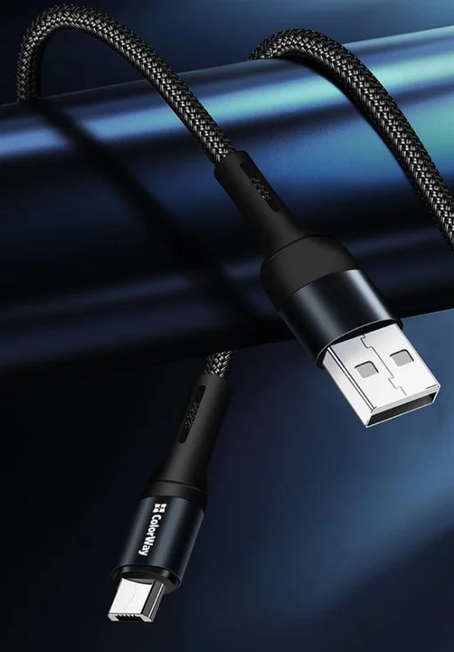 Кабель ColorWay USB-microUSB, nylon, 2.4А, 1м, Black (CW-CBUM045-BK)