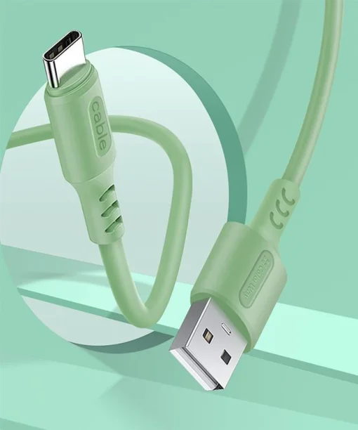 Кабель ColorWay USB - USB Type-C (M/M), soft silicone, 2.4 А, 1 м, Green (CW-CBUC042-GR)