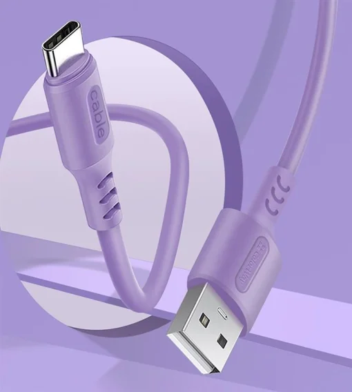 Кабель ColorWay USB-USB Type-C, soft silicone, 2.4А, 1м, Purple (CW-CBUC044-PU)
