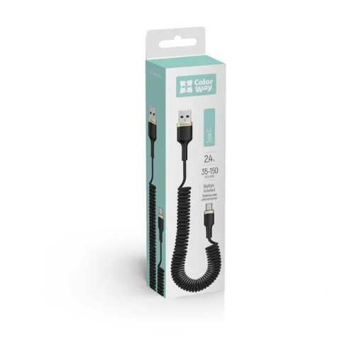 Кабель ColorWay USB-USB Type-C, spiral, 2.4А, 1м, Black (CW-CBUC051-BK)