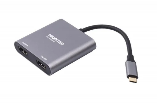Адаптер-переходник Maxxter (V-CM-2HDMI), USB-C-2хHDMI, серый