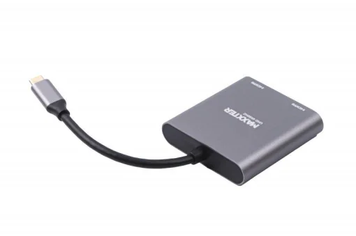 Адаптер-переходник Maxxter (V-CM-2HDMI), USB-C-2хHDMI, серый