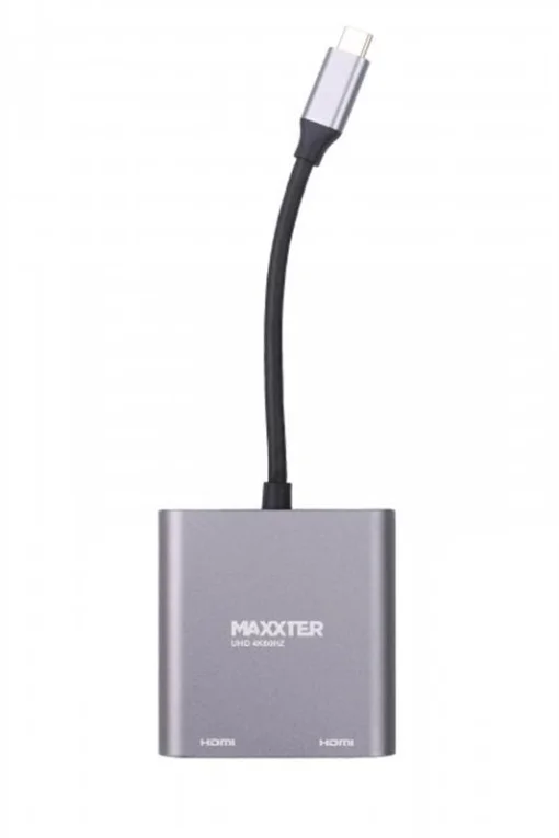 Адаптер-переходник Maxxter (V-CM-2HDMI), USB-C-2хHDMI, серый