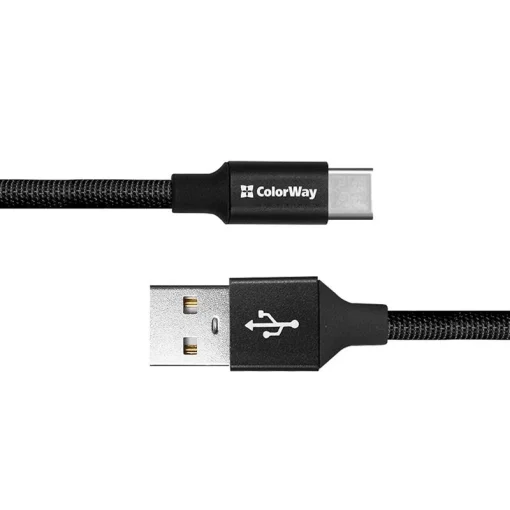 Кабель COLORWAY USB to Type-C 2.4A 25 см Black (CW-CBUC048-BK)