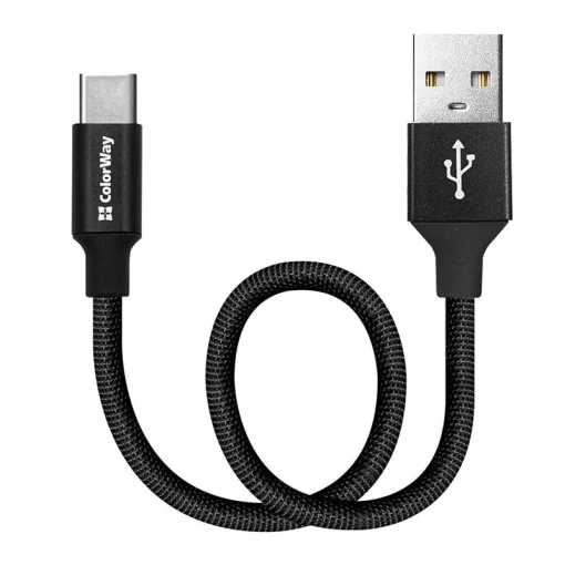 Кабель COLORWAY USB to Type-C 2.4A 25 см Black (CW-CBUC048-BK)