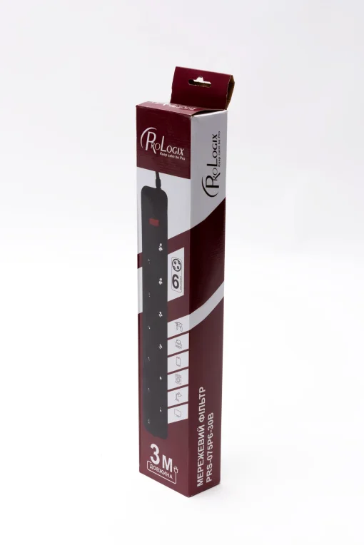 Фільтр живлення ProLogix (PRS-075P6-30B) 0.75 мм, 6 розеток, 3 м, чорний