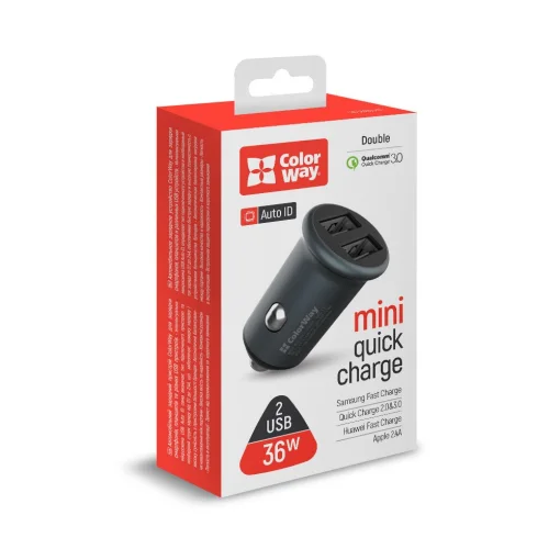 Автомобильное зарядное устройство для ColorWay (2USBx2.4A, 36W) Quick Charge 3.0 Gray (CW-CHA036Q-GR)