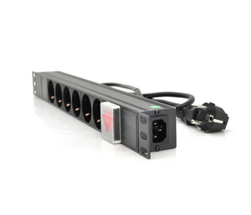 Удлинитель Merlion 6 розеток, 19", 1U, с выключатель., с адаптером питания C13, 1.8 м (1U-M6-K-C13/15154)