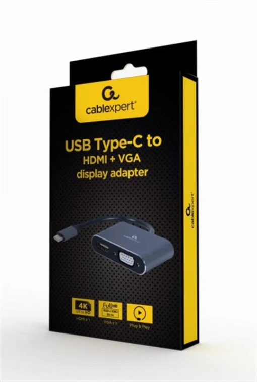 Адаптер Cablexpert (A-USB3C-HDMIVGA-01) USB-C-HDMI/VGA, 0.15м