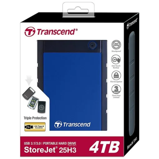 Накопитель внешний HDD 2.5" USB 4.0TB Transcend StoreJet 25H3 Navy Blue (TS4TSJ25H3B)