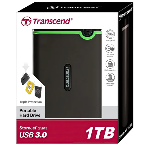 Накопитель внешний HDD 2.5" USB 1.0TB Transcend StoreJet 25M3 Iron Gray Slim (TS1TSJ25M3S)