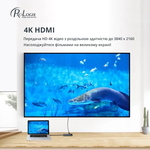 Сетевой адаптер USB-C ProLogix (PR-WUC-103B) 5 in 1 USB3.1 Type C to HDMI+2*USB3.0+USB C PD+Lan
