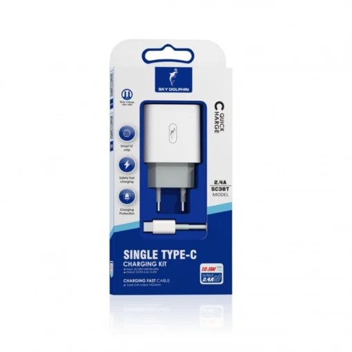 Сетевое зарядное устройство для SkyDolphin SC38T (1USBx2.4A) White (MZP-000183) + кабель USB Type-C
