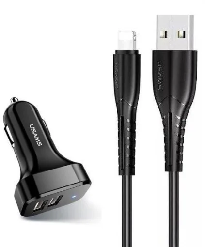 Автомобильное зарядное устройство для Usams U35 (2xUSB, 2.1A) Black (6958444985961) + кабель Lightning