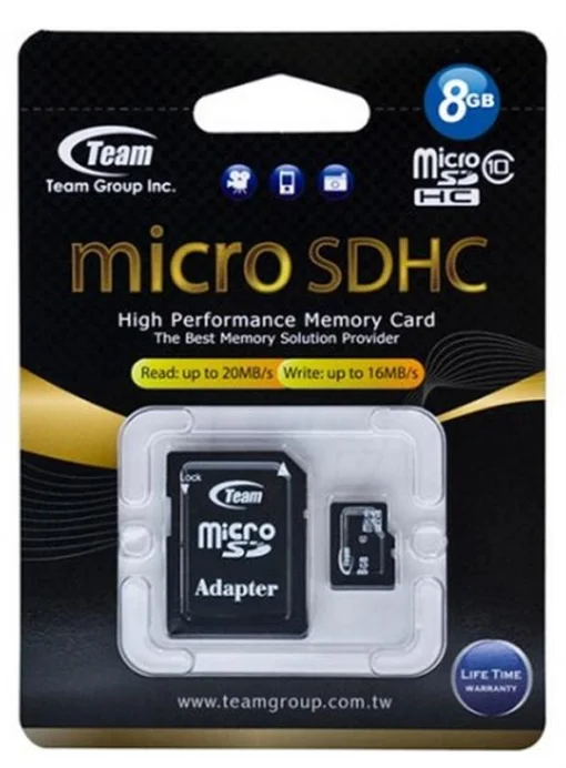 Карта памяти MicroSDHC 8GB Class 10 Team + SD-adapter (TUSDH8GCL1003)-