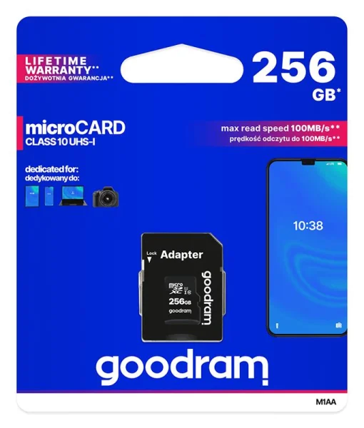 Карта памяти MicroSDXC 256GB UHS-I Class 10 Goodram + SD-adapter (M1AA-2560R12)