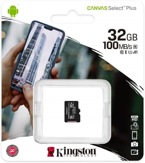 Карта памяти MicroSDHC 32GB UHS-I Class 10 Kingston Canvas Select Plus R100MB/s (SDCS2/32GBSP)