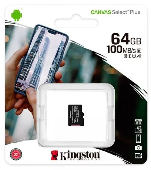 Карта памяти MicroSDXC 64GB UHS-I Class 10 Kingston Canvas Select Plus R100MB/s (SDCS2/64GBSP)