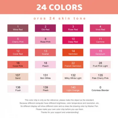 Спиртовые маркеры Arrtx Oros ASM-03RD 24 цвета, красные оттенки (LC302536)