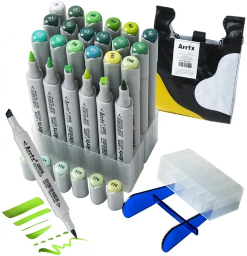 Спиртовые маркеры Arrtx Oros ASM-03GN 24 цвета, зеленые оттенки (LC302512)