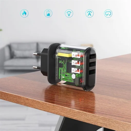 Сетевое зарядное устройство для Choetech (3USBх2.4A) Black (Q5009-EU)