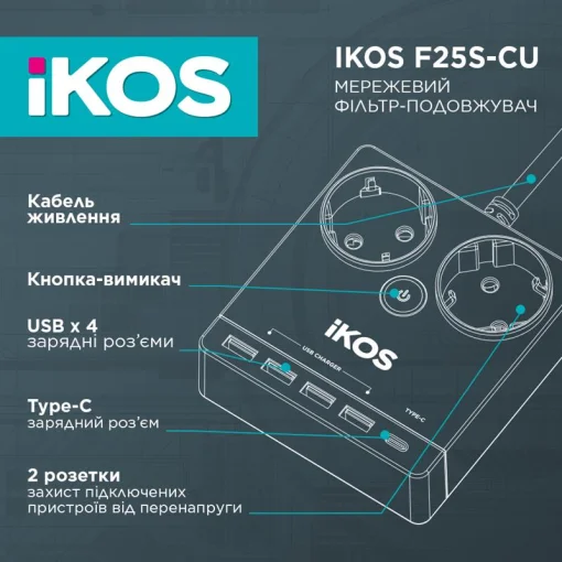 Фильтр-удлинитель IKOS F25S-CU Black (0006-CEF)