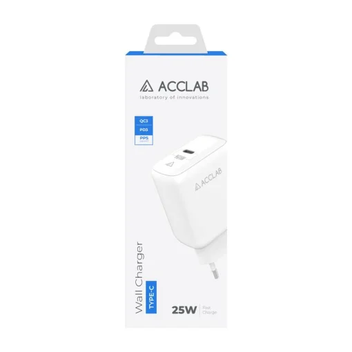 Зарядний пристрій ACCLAB AL-TC125 1xUSB-C, QC3.0, PD3.0 Wall Charger White