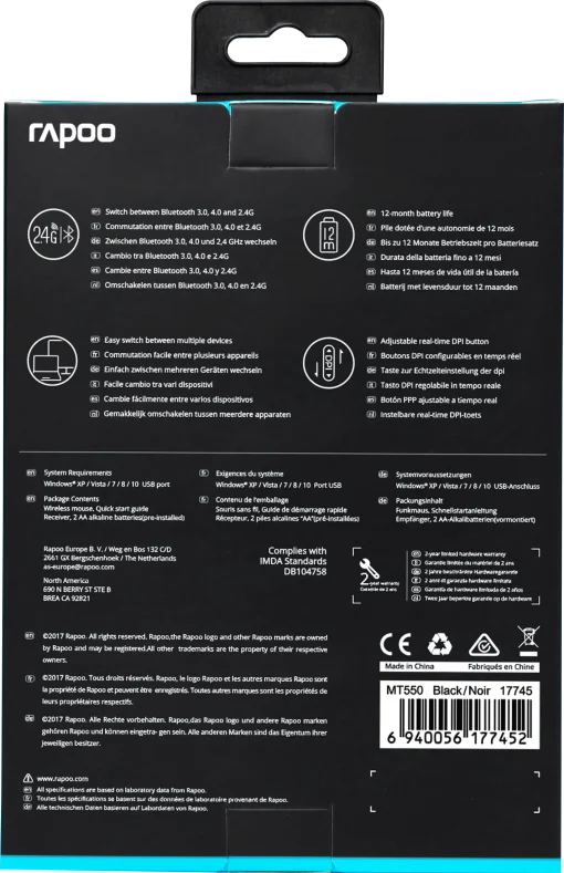 Мышка беспроводная Rapoo MT550 Multi-Mode Wireless Black