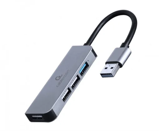 Концентратор USB Cablexpert 1xUSB3.1, 3хUSB2.0, металл, Grey (UHB-U3P1U2P3-01)