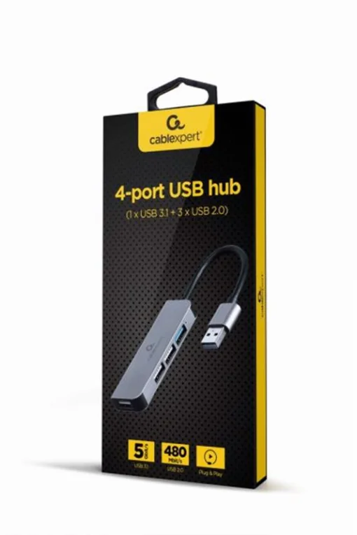 Концентратор USB Cablexpert 1xUSB3.1, 3хUSB2.0, металл, Grey (UHB-U3P1U2P3-01)