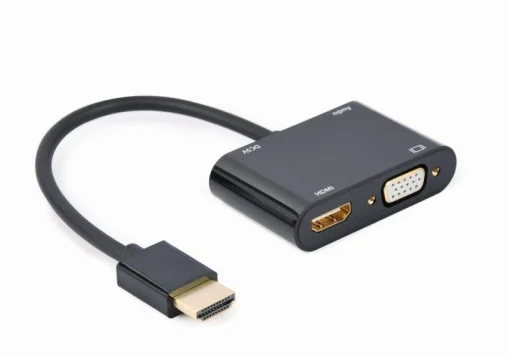 Адаптер Cablexpert (A-HDMIM-HDMIFVGAF-01) HDMI-HDMI/VGA+Аудио 3,5, 0.15м