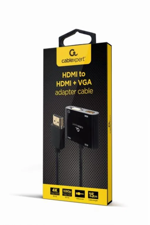 Адаптер Cablexpert (A-HDMIM-HDMIFVGAF-01) HDMI-HDMI/VGA+Аудио 3,5, 0.15м