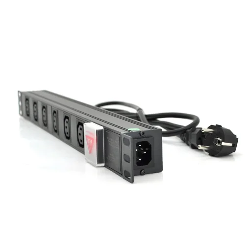 Подовжувач Merlion 6 розеток, 19", 1U, с вимикач., с адаптером живлення C13, 1.8 м (1U-M6C13-K-C13/15155)