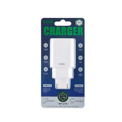 Сетевое зарядное устройство для Remax Jane Series 20W RP-U70 W (1USB 3А) White