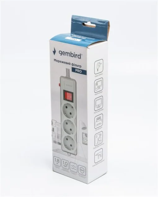 Фільтр живлення Gembird Pro (SPG3-G-6G-PRO) 3 розетки, 1.8м, сірий