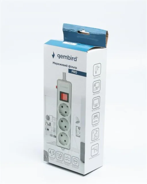 Фільтр живлення Gembird Pro (SPG3-G-15G-PRO) 3 розетки, 4.5м, сірий