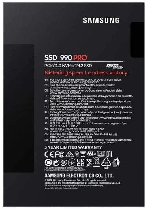 Накопитель SSD 1ТB Samsung 990 PRO M.2 2280 PCIe 4.0 x4 NVMe V-NAND MLC (MZ-V9P1T0BW)